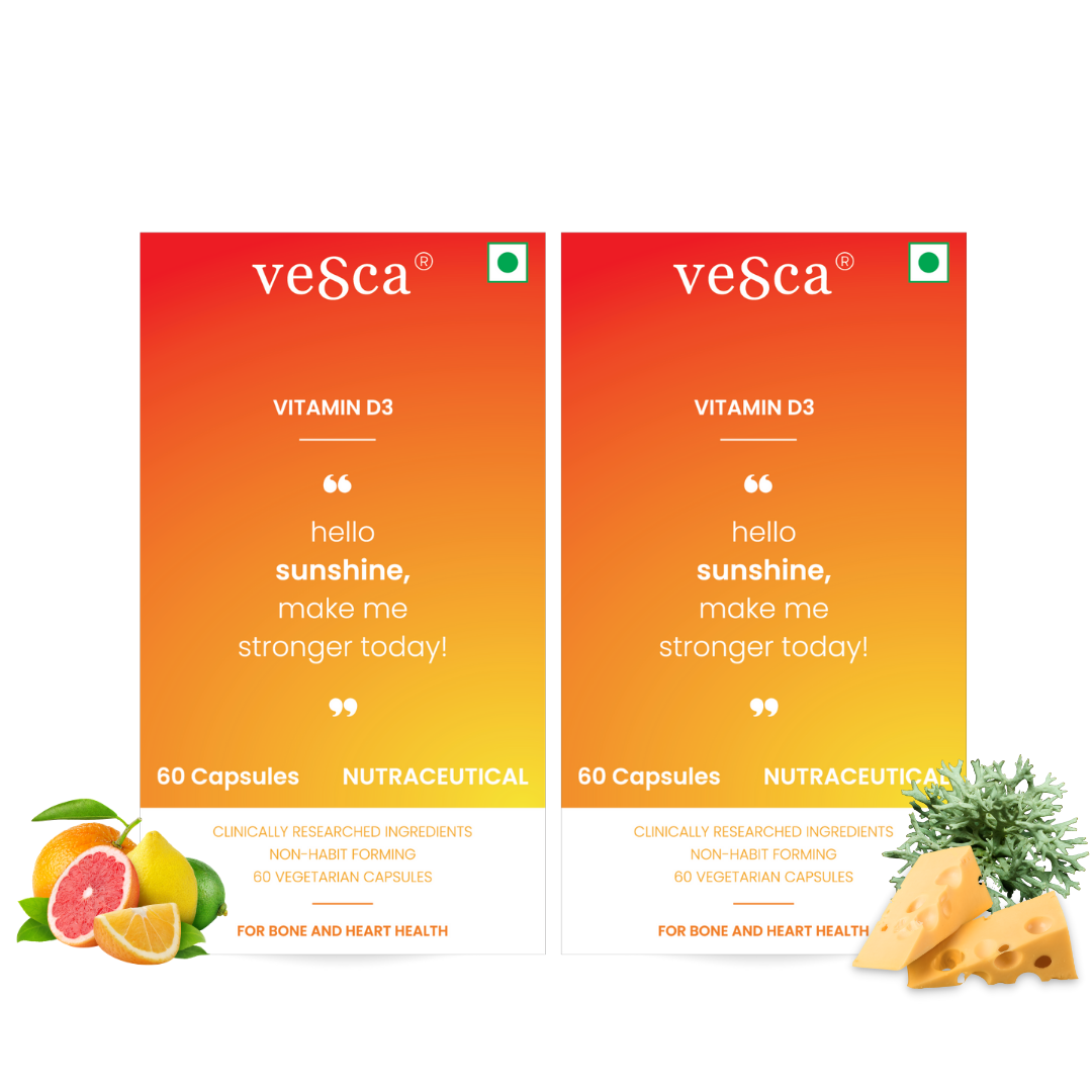 Vesca Vitamin D3 & K2 For Bone & Joint Support, Muscle Strength & Immunity (60N*Pack of 2) Vesca