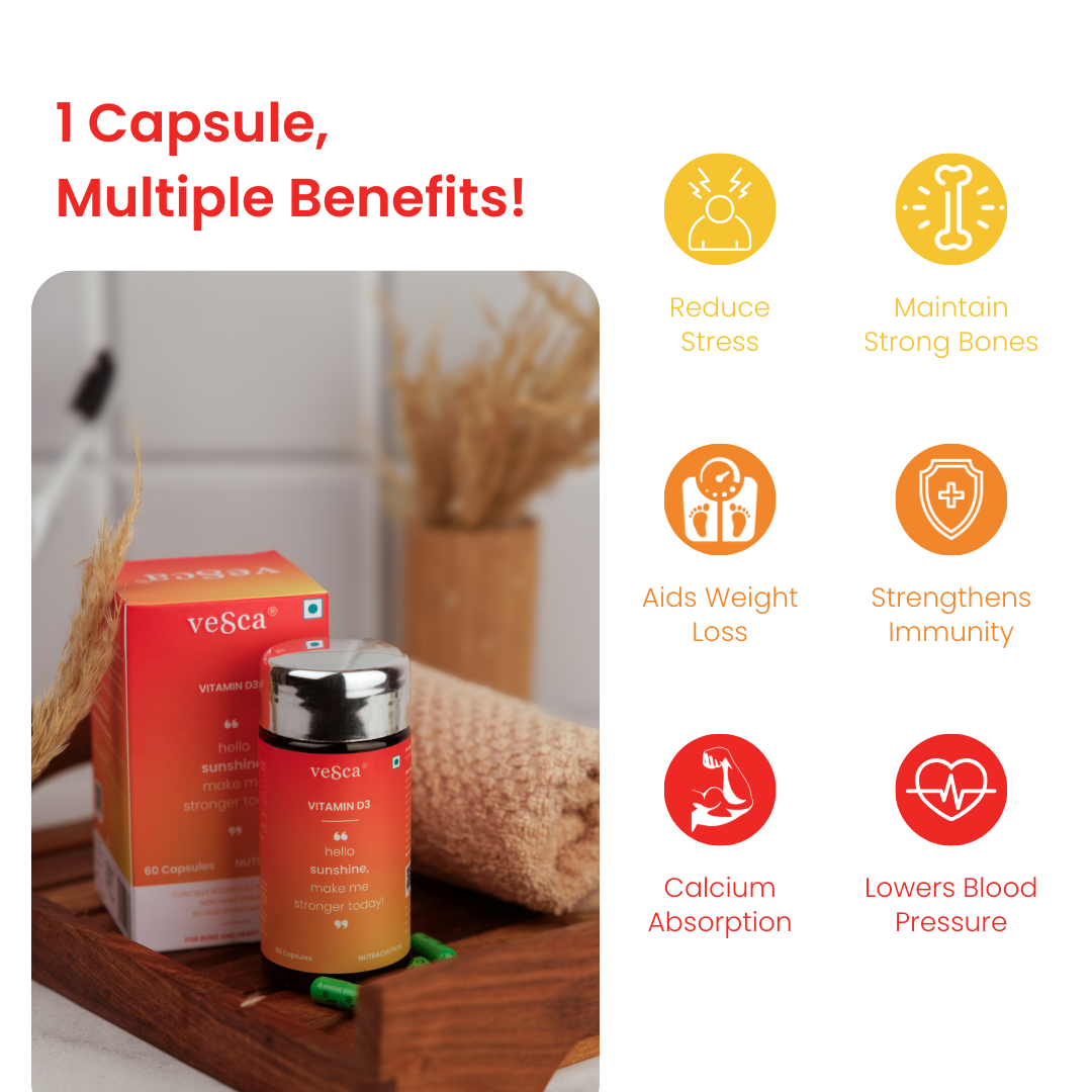 Vesca Vitamin D3 & K2 For Bone & Joint Support, Muscle Strength & Immunity (60N) Vesca